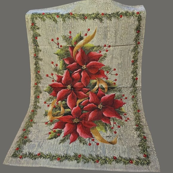 Decorative Winter Holiday Christmas Poinsettia Yard / Garden Flag 39" x 28" EUC - Picture 2 of 5